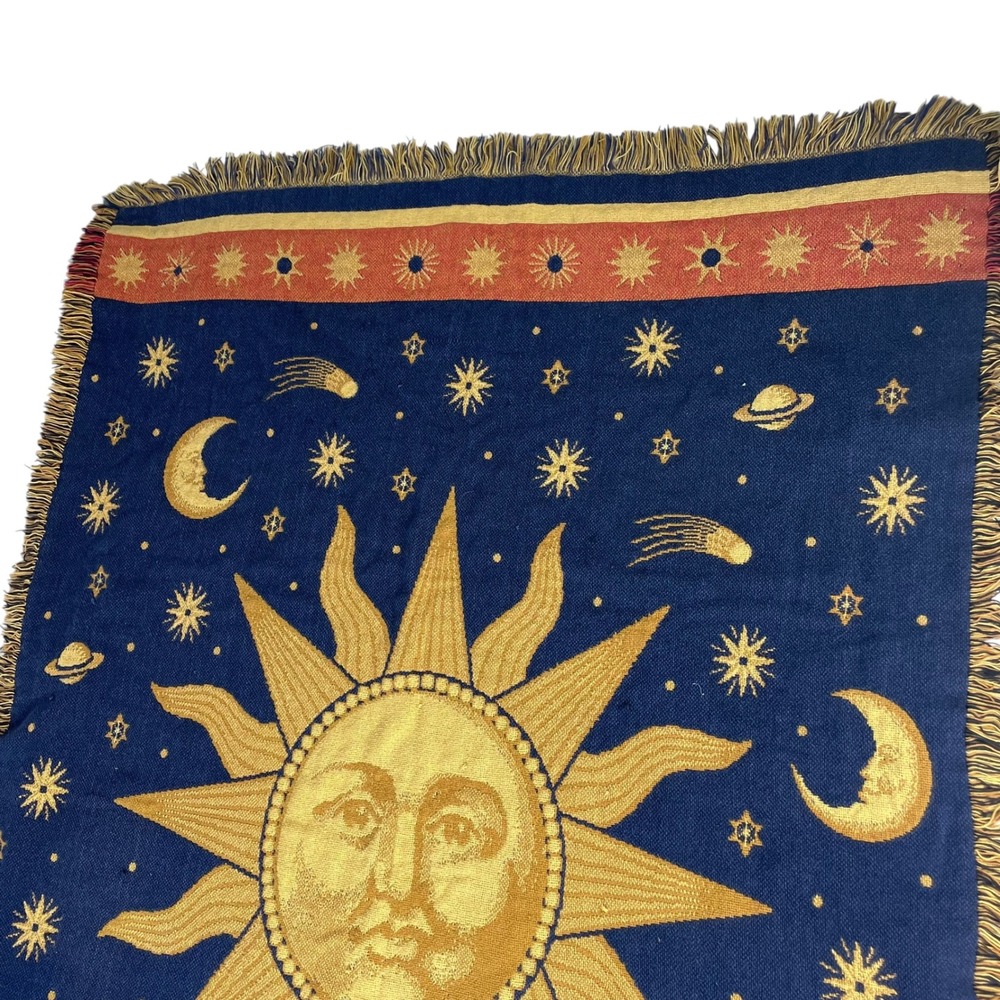 Celestial Blanket Sun Moon Stars Woven Throw FLAWS Hippie Boho Bohemian Witchy - Picture 3 of 16